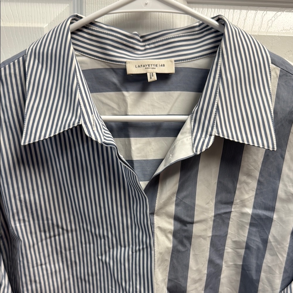 Lafayette 148 Striped Button Up Tunic Top - Picture 2 of 7